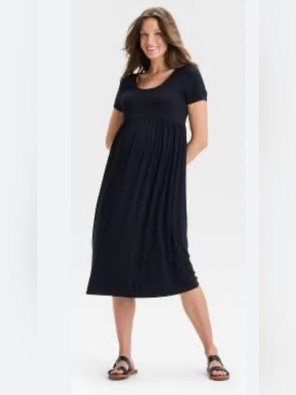 Maternity Black Short-Sleeve Midi Dress - Women's
